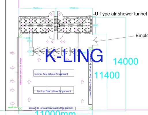 Çok kişilik kapasitesi için yüksek hızlı hava akışı (20-25m/s) ile özelleştirilebilir boyutlu temiz oda hava duş tüneli (50+ işçi)