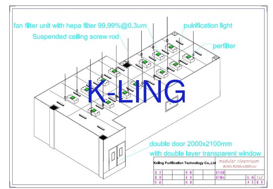 220V 50-60HZ güç kaynağı, özelleştirilebilir boyut ve ISO Sınıf 5 ila ISO Sınıf 8 standartları ile modüler temiz oda sistemi