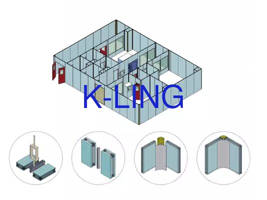 Sınıf 100/1000/10000 Kontrol Edilen Çevre için HEPA/ULPA Filtreli Modüler Temiz Oda Sistemi ve 50 mm Kalınlığı